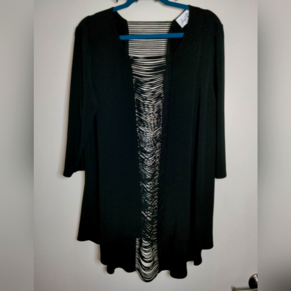 Joseph Ribkoff (Size 18) Black Front & Back Fringe Slits 3/4 Sleeve Tunic Cover